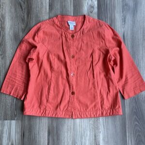 Peck and Peck Casual Jacket Women Size M Linen Blend 3/4 Sleeve Orange